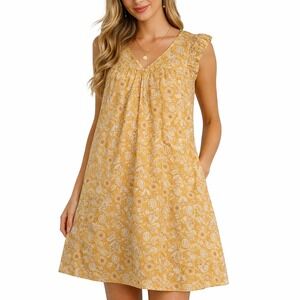Lush Mustard Rust Floral Paisley Cotton‎ Babydoll Mini Dress DR96700C-I Small